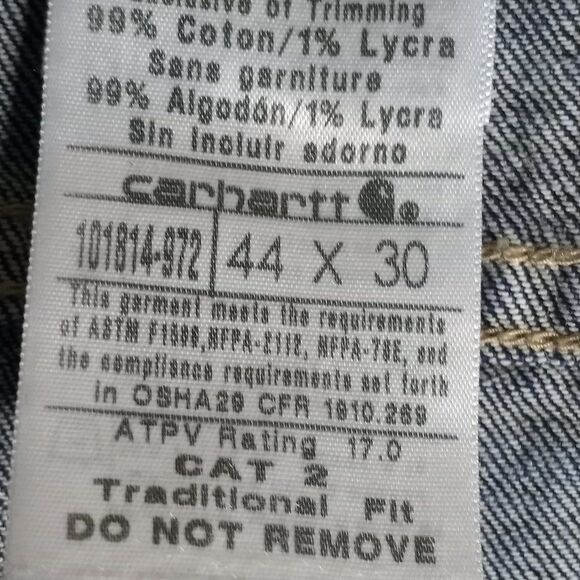 Carhartt FR Flame Resistant Cat2 Traditional Fit Men's Straight Dark Jeans 44x30 - Picture 10 of 10